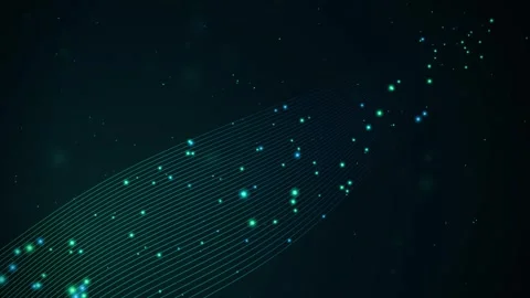 Abstract cyan green wave lines background with glowing particles Stock Footage 342573630