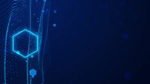 Abstract cyan hexagonal mesh visual dotted wave surface, glowing polygon element 動画素材 340548257