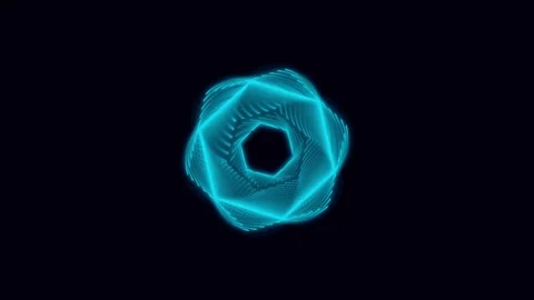 Abstract cyan hexagonal shape rotating against dark background in motion gr.. 스톡 동영상 342440258