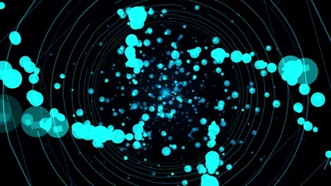 Abstract cyan light particles flowing along concentric circular lines in de.. Stock Footage 345277061