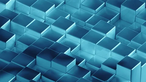Abstract cyan metallic cubes background pattern wall. 3D Projection Mapping Stock Footage 136094431