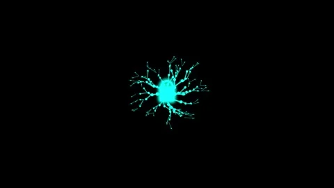 Abstract cyan neuron cell structure pulsing with bioluminescent light black.. 스톡 동영상 342278983