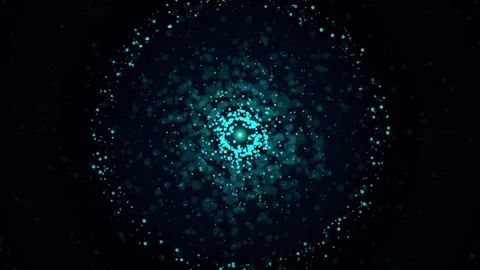 Abstract Cyan Particle Explosion Expanding in a Dark Space with Glowing Energy Stock Footage 343435699