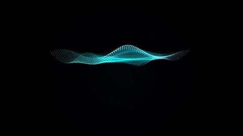 Abstract cyan particle wave motion graphic on black background simulating d.. Video stock 345032856