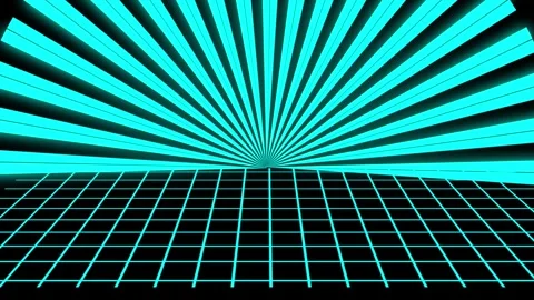 Abstract cyan rays fan over grid horizon black background pattern graphic 4.. Stock Footage 317977869