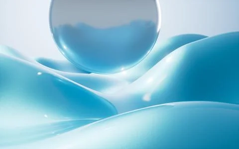 Abstract cyan waves, smooth curves, gradient glass background. Minimalist d.. Stock Illustration