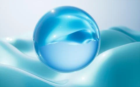 Abstract cyan waves, smooth curves, gradient glass background. Minimalist d.. Stock Illustration