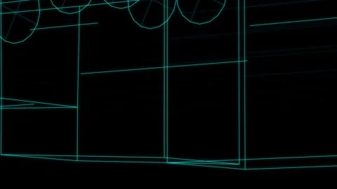 Abstract cyan wireframe digital interface rendering with glitching lines on.. Stock Footage 345032857