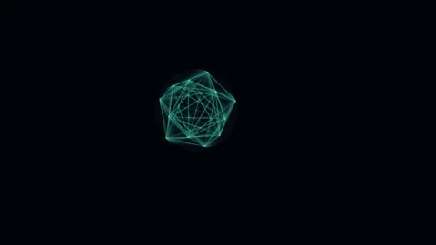 Abstract cyan wireframe geometric shape rotating on black background motion.. Video stock 342583217