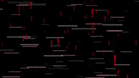 Abstract cyber background with falling binary code and red exclamation mark.. Stock Footage 337368425