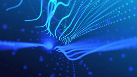 Abstract Cyber Blue Neon Wave Tunnel Data Stream Loop Background 库存影片 340489588