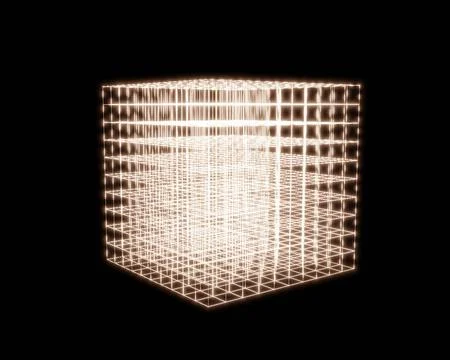 Abstract Cyber Cube Mesh with Glowing Vertices Design. Cyberspace backdrop. A Stock Illustration
