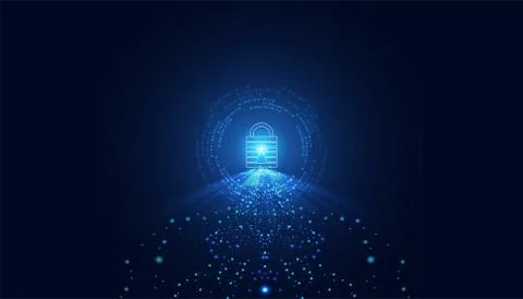 Abstract Cyber security with padlock blue circle technology Future cyber back Illustrazione stock