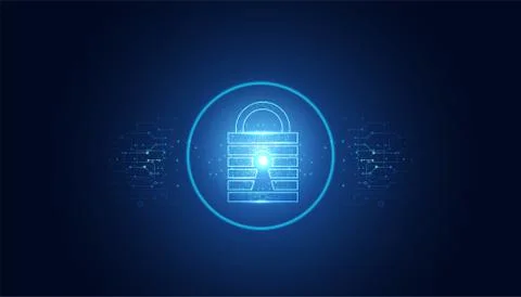 Abstract Cyber security with padlock blue circle technology Future cyber back イラスト素材