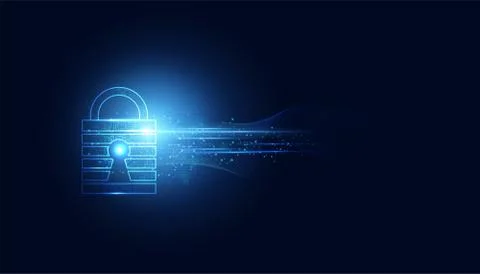 Abstract Cyber security with padlock blue wave speed technology Future cyber  イラスト素材