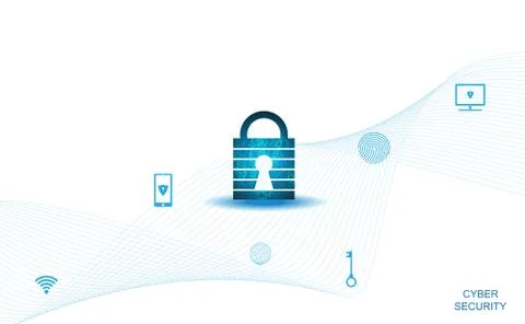 Abstract Cyber security with padlock blue on white and icon technology Future Illustrazione stock