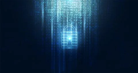 Abstract Cyber security with padlock blue binary technology Future cyber back イラスト素材