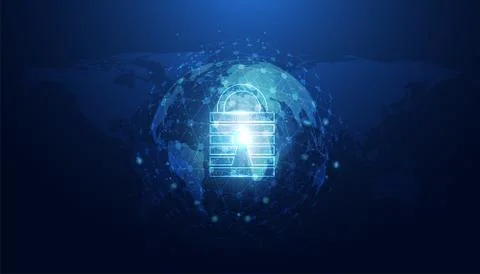 Abstract Cyber security with padlock blue world circle technology Future cybe 스톡 일러스트