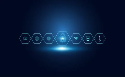 Abstract Cyber security with padlock blue icon and circle technology Future c Illustration