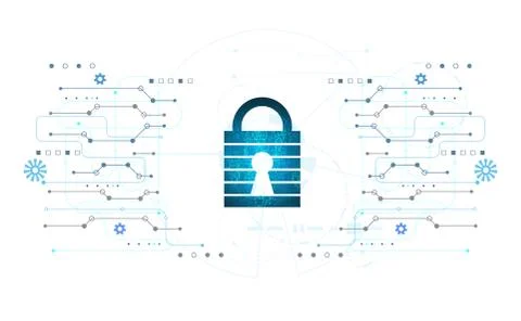 Abstract Cyber security with padlock blue circle technology Future cyber back 스톡 일러스트