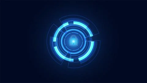 Abstract Cyber security with padlock blue circle technology Future cyber back Иллюстрация