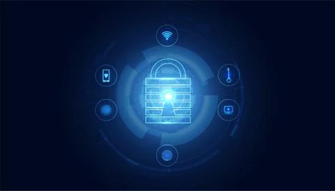 Abstract Cyber security with padlock blue circle icon technology Future cyber Illustration