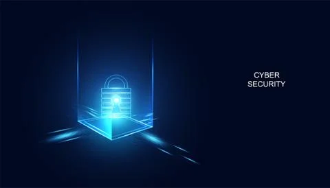 Abstract Cyber security with padlock blue square technology Future cyber back Illustration