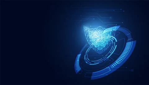 Abstract Cyber security with shield blue circle technology Future cyber backg Illustrazione stock
