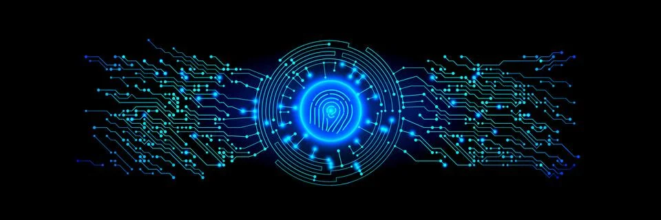 Abstract Cyber Security Tech With Finger Scanner Stock Illustration