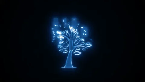 Abstract Cyber Technology Tree Icon Silhouette Reveal Animation Stock Footage 142081201