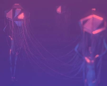 Abstract Cyberpunk 3D Rendered Wired Network Statue Concept 写真素材