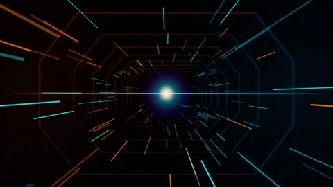 Abstract Cyberpunk Data Tunnel Orange Cyan Light Streak Animation Видео 343238472