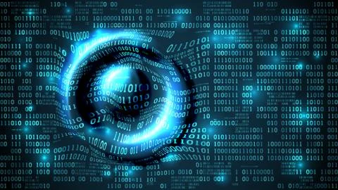 Abstract cyberspace with binary code and circular waves, matrix background Stock Illustration
