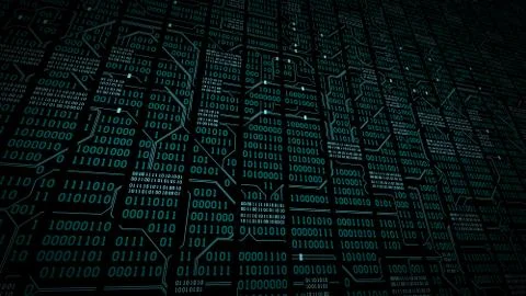 Abstract cyberspace with binary code, circuit board, matrix background, digits Stockillustratie
