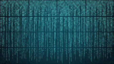 Abstract cyberspace with digital falling lines, binary hanging chain Stockillustratie