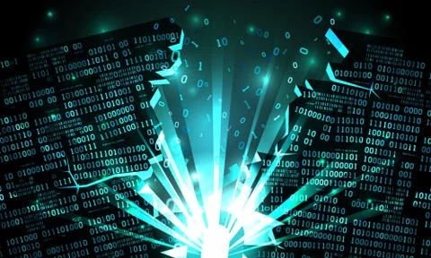 Abstract cyberspace with a hacked array of binary data, explosion matrix 스톡 일러스트
