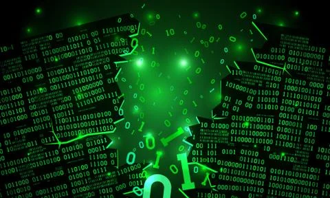 Abstract cyberspace with a hacked array of binary data, broken binary code Stock Illustration