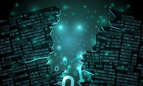 Abstract cyberspace with a hacked array of binary data, matrix background Illustrazione stock