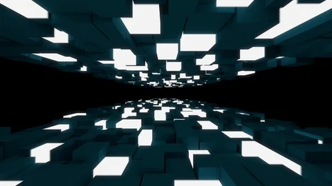 Abstract cyberspace. Luminous cubes. Dark background. Seamless loop Stock Footage 115151989