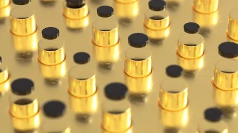 Abstract Cylinders 3d rendering background. Gold and black Stock Illustration