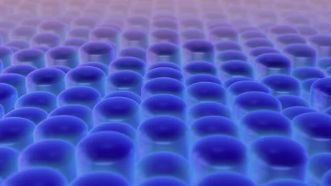 Abstract cylindrical cell pattern. Vivid purple neon tubes moving cells of body. Video stock 157335409