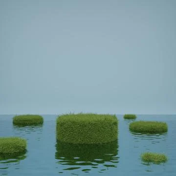 Abstract cylindrical fresh green grass podium 3D render illustration Stock Illustration