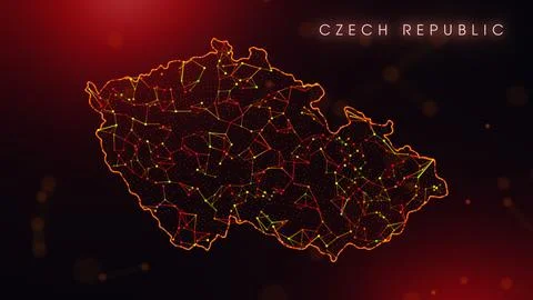 Abstract Czech Republic Map Digital Network Background With Red And Orange .. Illustrazione stock