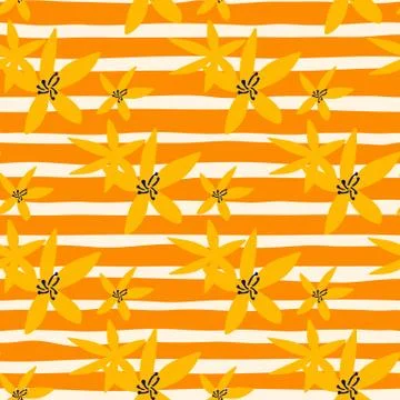 Abstract daffodils flowers seamless pattern on stripes background. Simple nar Stock Illustration