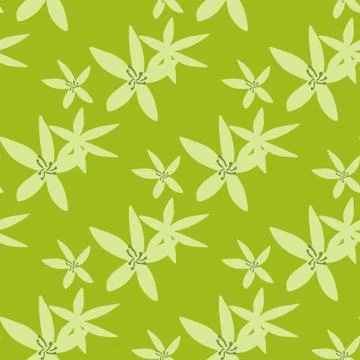 Abstract daffodils flowers seamless pattern on green background. Simple narci Stock Illustration