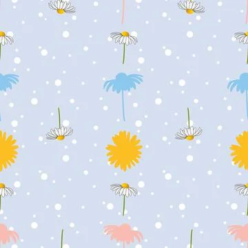 Abstract daisy flower seamless pattern on pastel purple Stock Illustration