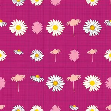 Abstract daisy flowers seamless pattern on pink textured background Stock Illustration