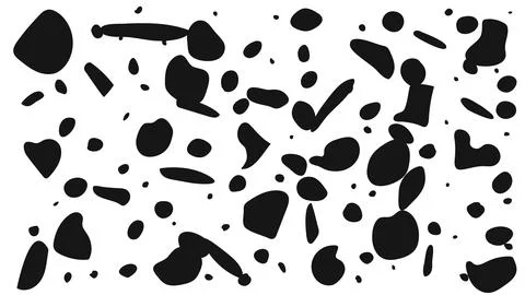 Abstract dalmatian spot pattern with black irregular shapes on white, ideal f 库存插图