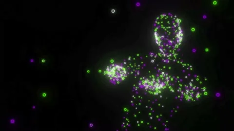Abstract Dancer Purple and Green Hologram Animation. Virtual Reality. 4K Stock Footage 202260907