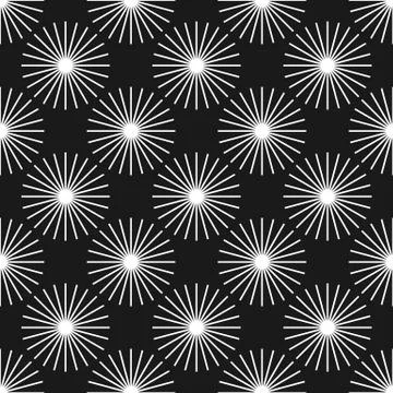 Abstract dandelion seamless pattern in black and white. Sunburst pattern Stock Illustration